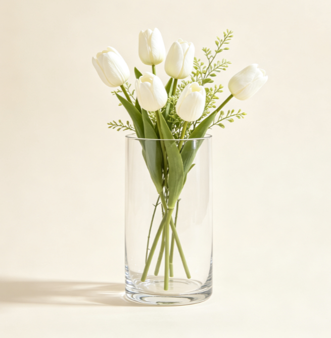 Cylindrical clear glass vase